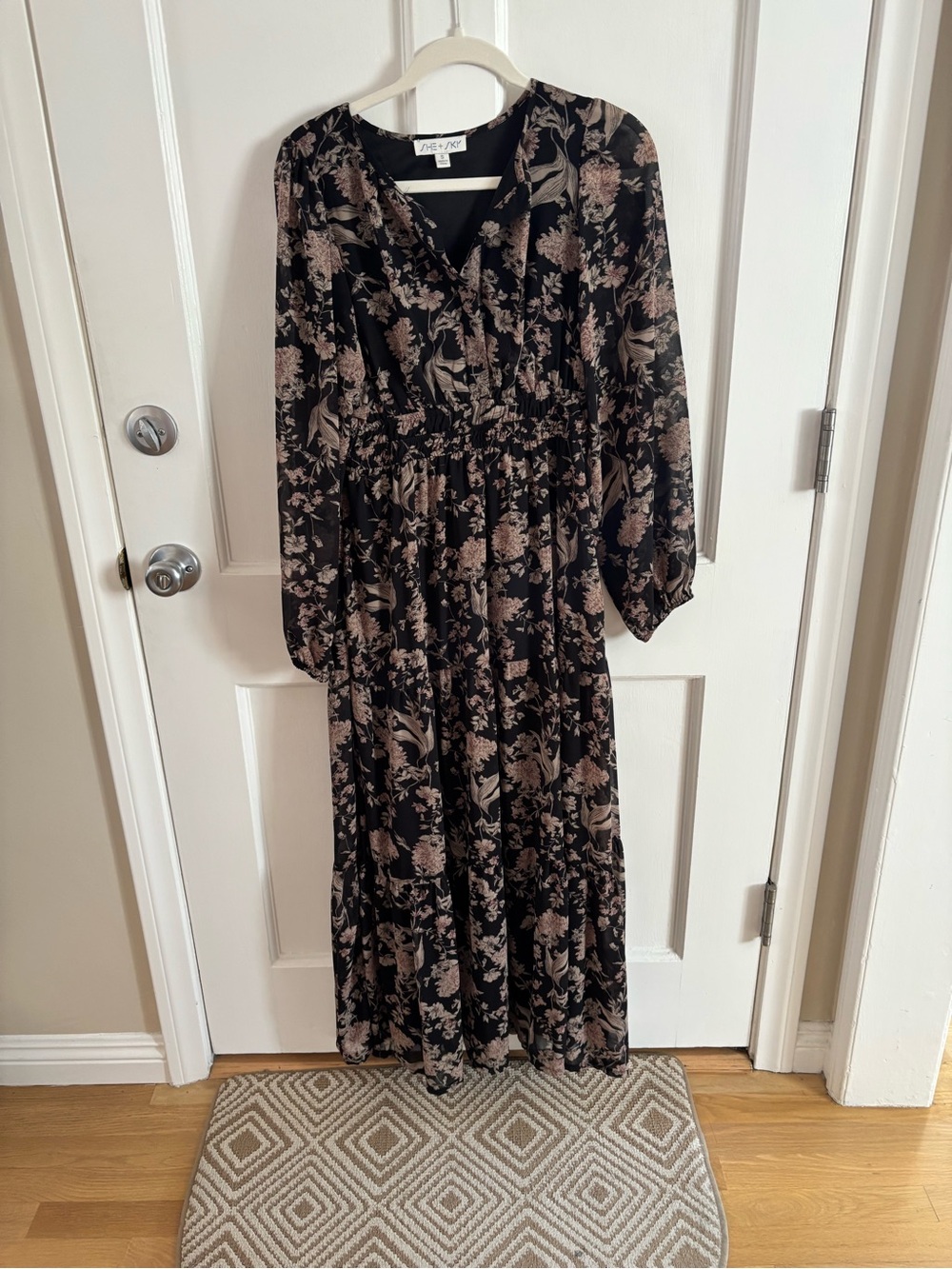 2 for $30 🌸She + Sky Black Floral Maxi Dress with Taupe Blooms
